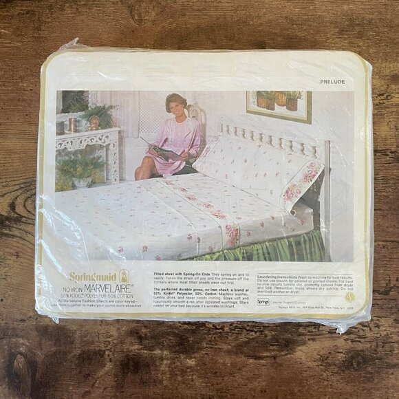 Vintage Springmaid No Iron Muslin Marvelaire Double Flat Sheet Prelude Floral - Picture 5 of 6